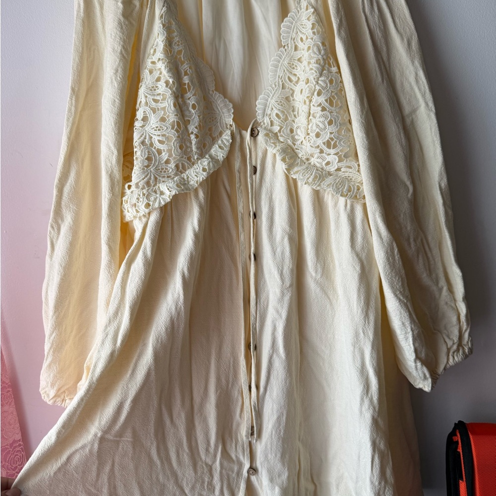 Cream Lace-Trimmed Dress